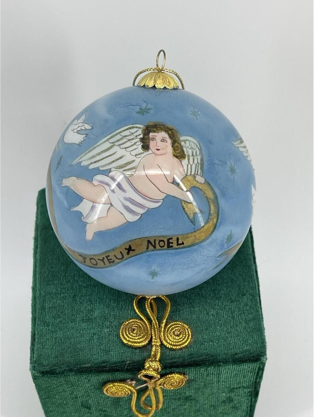 Vintage Hand Painted Angel‎ Christmas Ornament Glass Ball w/ Box 2001